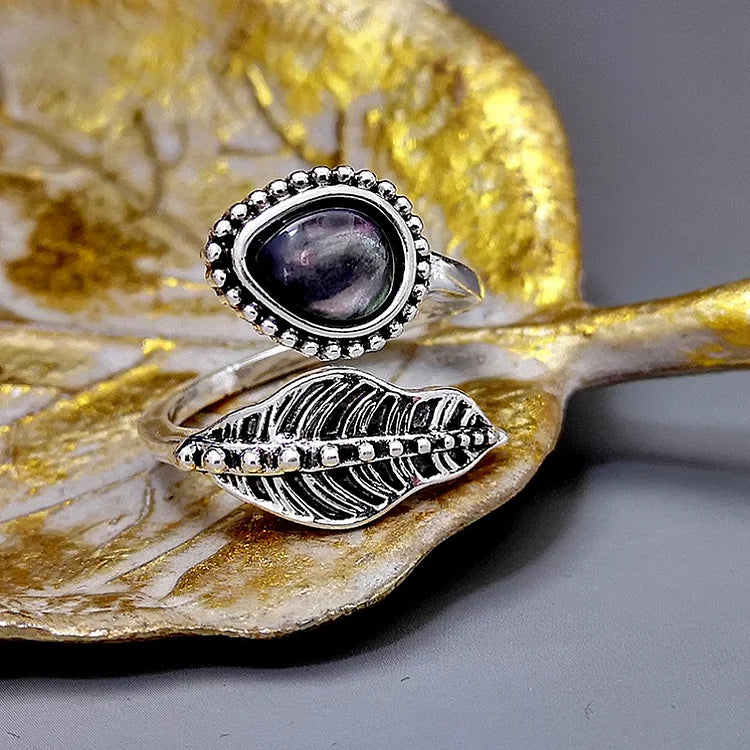 925 Silver Moonlight Stone Leaf Vintage Ring