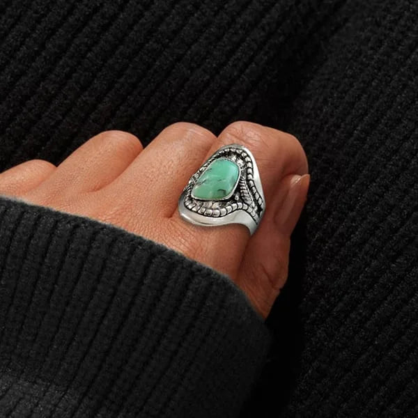 Sterling Silver Leaf Turquoise Ring