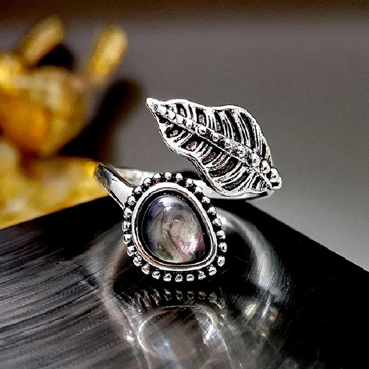 925 Silver Moonlight Stone Leaf Vintage Ring