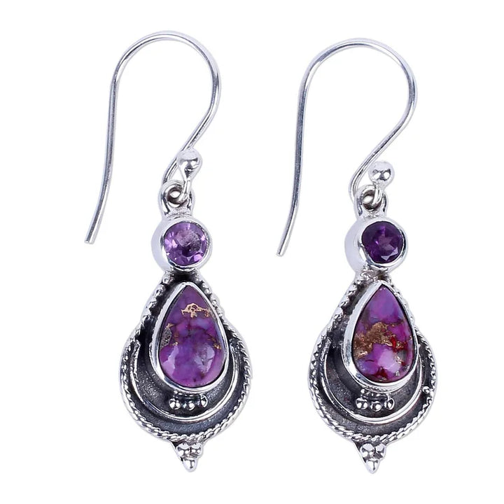 925  Water Drop Purple Turquoise Earrings