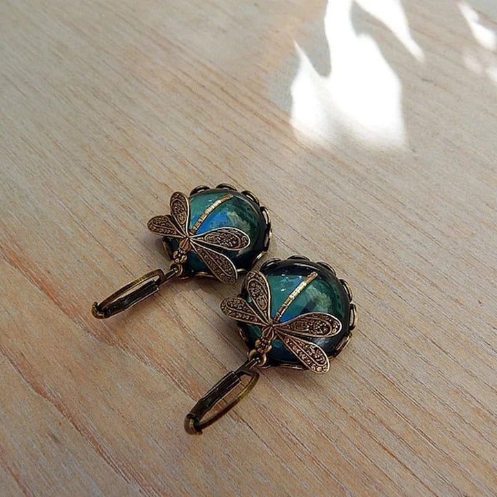 925 Dragonfly Green Crystal Dangle Earrings