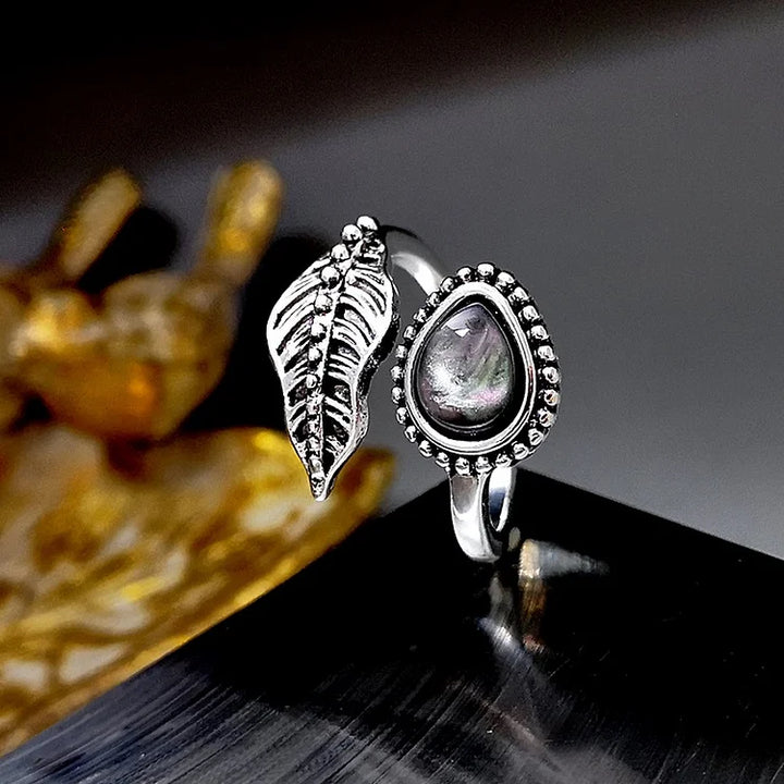 925 Silver Moonlight Stone Leaf Vintage Ring