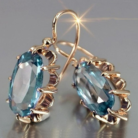 Vintage Blue Crystal Golden Earrings