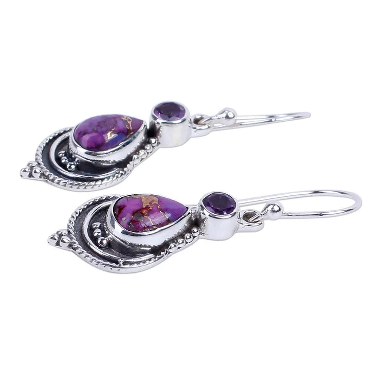 925  Water Drop Purple Turquoise Earrings