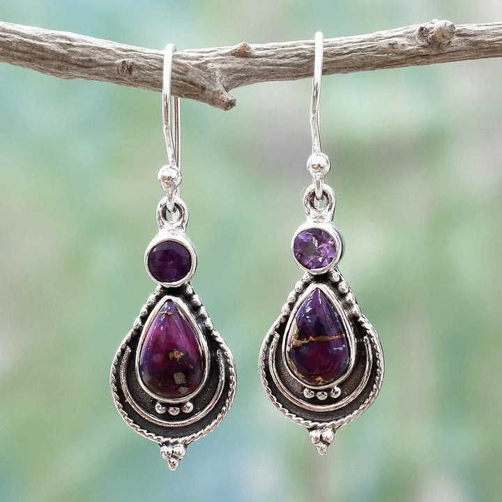 925  Water Drop Purple Turquoise Earrings