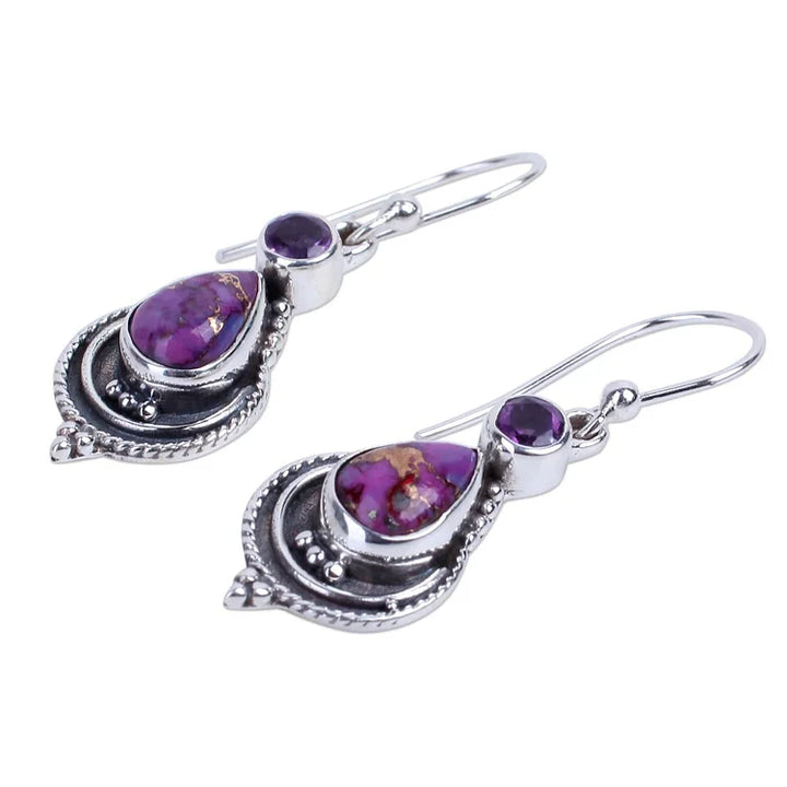 925  Water Drop Purple Turquoise Earrings