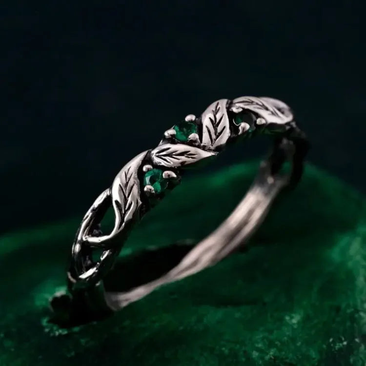 Sterling Silver Zirconia Vintage Leaf Ring